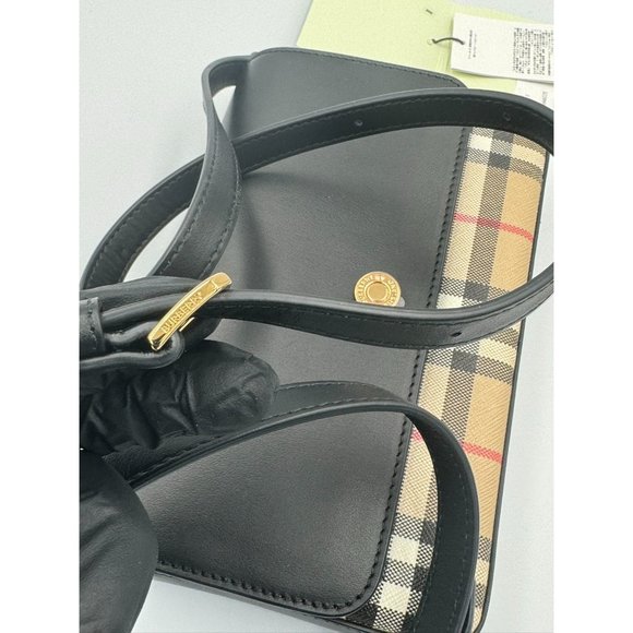 Burberry Hampshire Canvas Compact Leather Check Pattern Shoulder/Crossbody Bag A - Picture 10 of 16